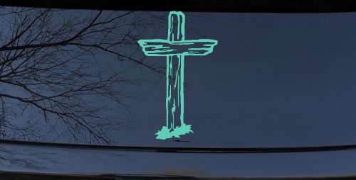 Single Rugged Cross Christian Car or Truck Window Vinyl Decal Sticker (Mint)