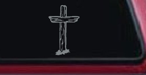 Single Rugged Cross Christian Car or Truck Window Decal Sticker (Telegrey)
