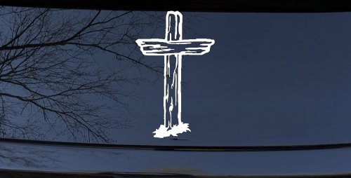 Single Rugged Cross Christian Car or Truck Window Vinyl Decal Sticker (White)