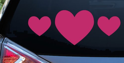 Three Hearts Car or Truck Window Decal Sticker (Hot Pink)