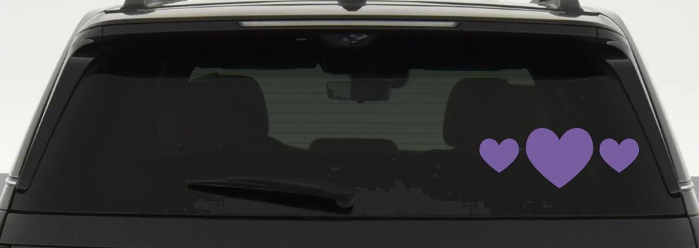 Three Hearts Car or Truck Window Decal Sticker (Purple)
