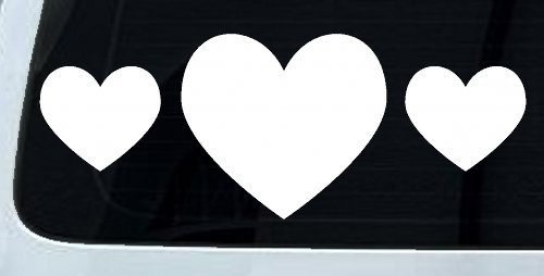 Three Hearts Car or Truck Window Vinyl Decal Sticker (White)