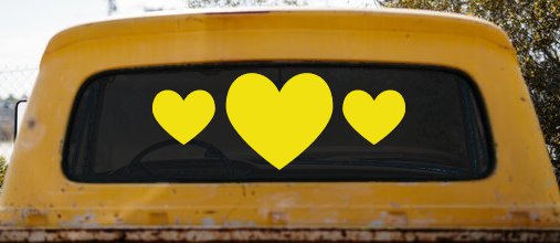 Three Hearts Car or Truck Window Decal Sticker (Yellow)
