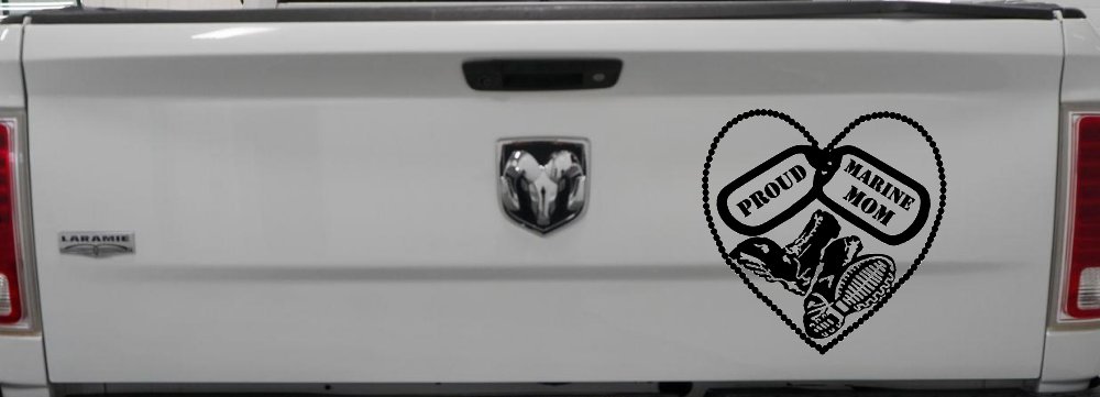 Proud Marine Mom Dog Tags Heart Combat Boots  Military Car or Truck Window Vinyl Decal Sticker (Black)