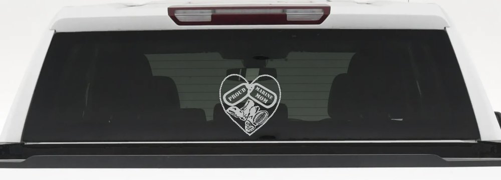 Proud Marine Mom Dog Tags Heart Combat Boots  Military Car or Truck Window Decal Sticker
