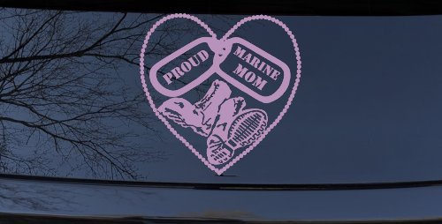 Proud Marine Mom Dog Tags Heart Combat Boots  Military Car or Truck Window Decal Sticker (Lilac)
