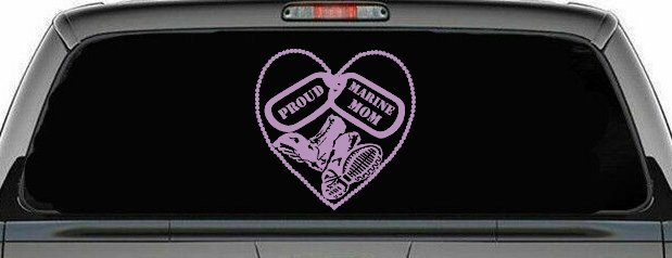 Proud Marine Mom Dog Tags Heart Combat Boots  Military Car or Truck Window Decal Sticker