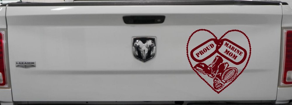 Proud Marine Mom Dog Tags Heart Combat Boots  Military Car or Truck Window Decal Sticker