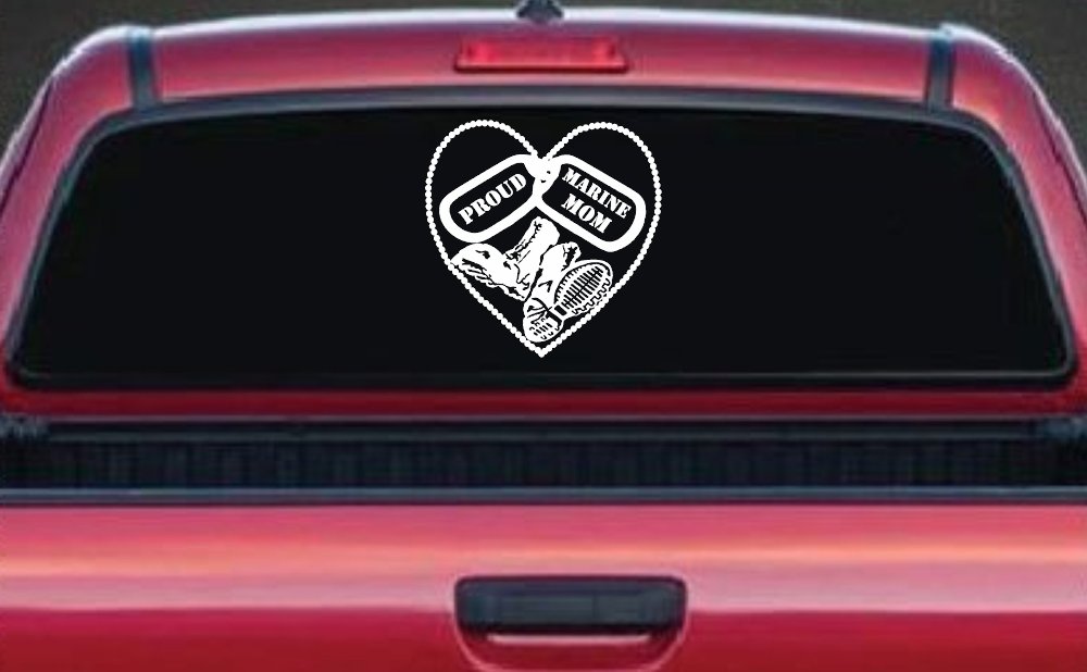 Proud Marine Mom Dog Tags Heart Combat Boots  Military Car or Truck Window Decal Sticker