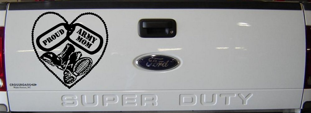 Proud Army Mom Dog Tags Heart Combat Boots  Military Car or Truck Window Vinyl Decal Sticker (Black)