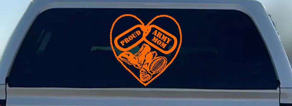 Proud Army Mom Dog Tags Heart Combat Boots  Military Car or Truck Window Decal Sticker
