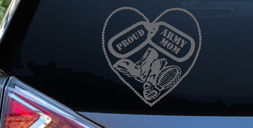 Proud Army Mom Dog Tags Heart Combat Boots  Military Car or Truck Window Decal Sticker