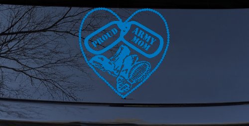 Proud Army Mom Dog Tags Heart Combat Boots  Military Car or Truck Window Decal Sticker (Sky Blue)