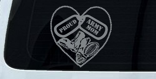 Proud Army Mom Dog Tags Heart Combat Boots  Military Car or Truck Window Decal Sticker