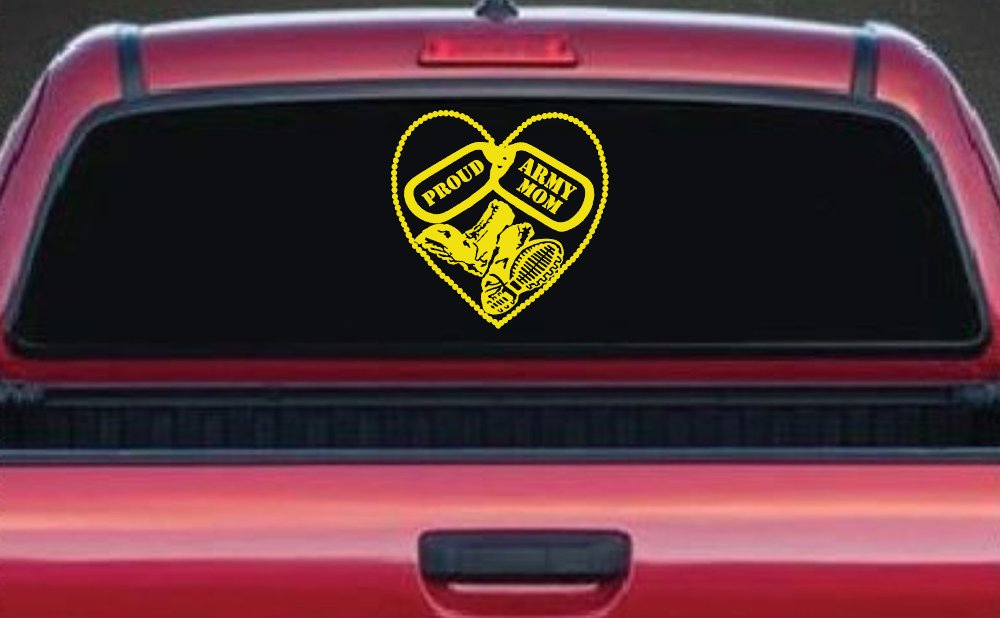 Proud Army Mom Dog Tags Heart Combat Boots  Military Car or Truck Window Decal Sticker