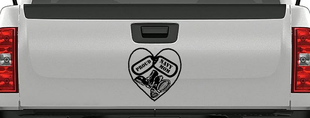 Proud Navy Mom Dog Tags Heart Combat Boots  Military Car or Truck Window Decal Sticker