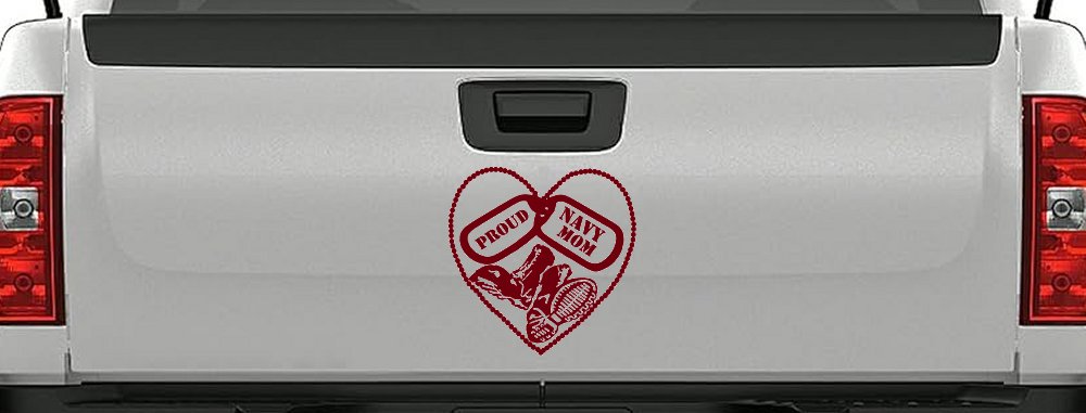 Proud Navy Mom Dog Tags Heart Combat Boots  Military Car or Truck Window Vinyl Decal Sticker (Burgundy)