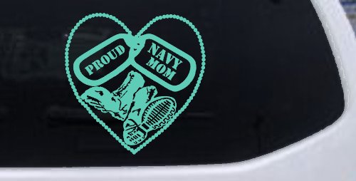 Proud Navy Mom Dog Tags Heart Combat Boots  Military Car or Truck Window Decal Sticker (Mint)