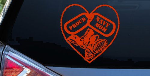 Proud Navy Mom Dog Tags Heart Combat Boots  Military Car or Truck Window Decal Sticker