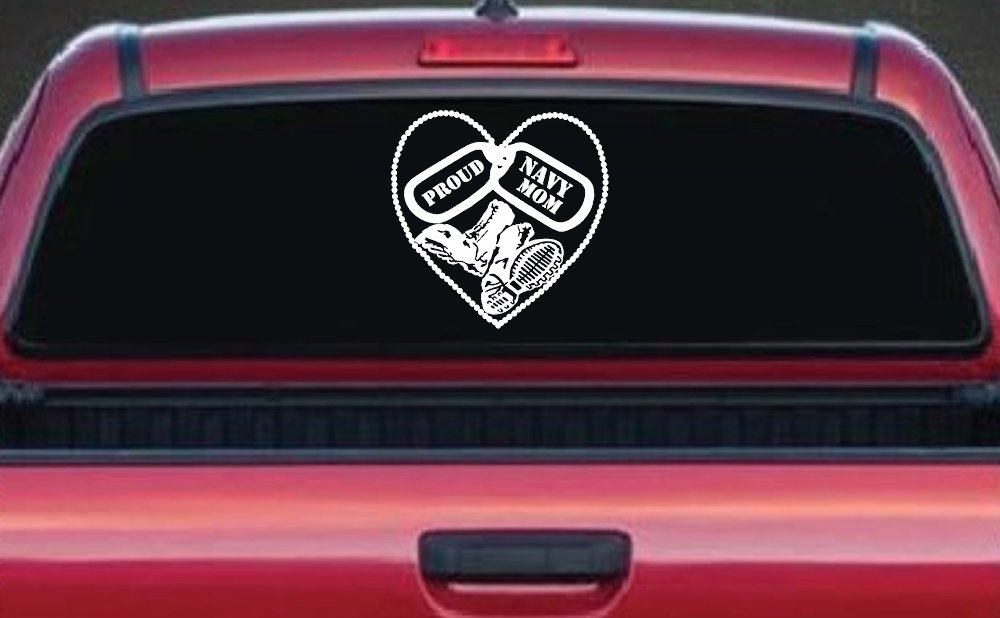 Proud Navy Mom Dog Tags Heart Combat Boots  Military Car or Truck Window Decal Sticker