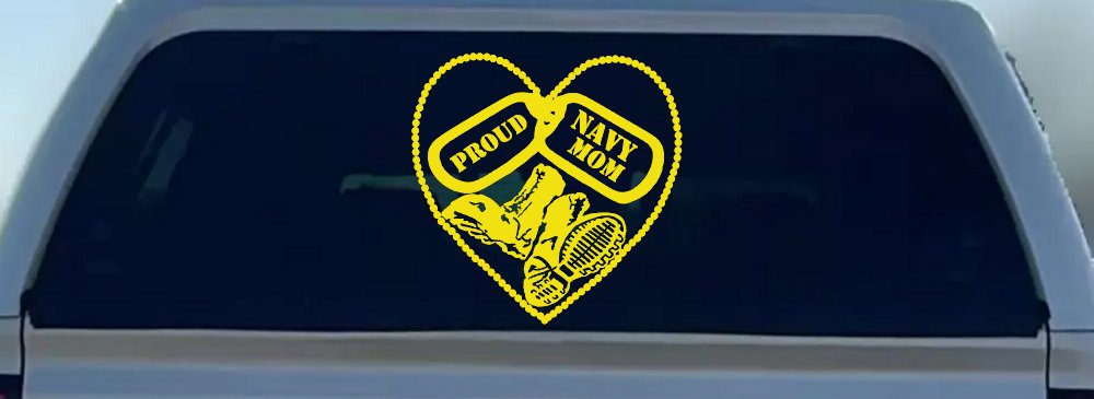 Proud Navy Mom Dog Tags Heart Combat Boots  Military Car or Truck Window Decal Sticker