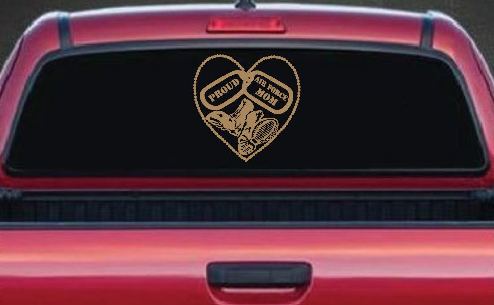 Proud Air Force Mom Dog Tags Heart Combat Boots  Military Car or Truck Window Decal Sticker