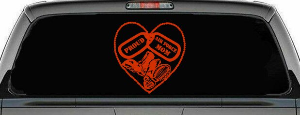 Proud Air Force Mom Dog Tags Heart Combat Boots  Military Car or Truck Window Decal Sticker (Orange Red)