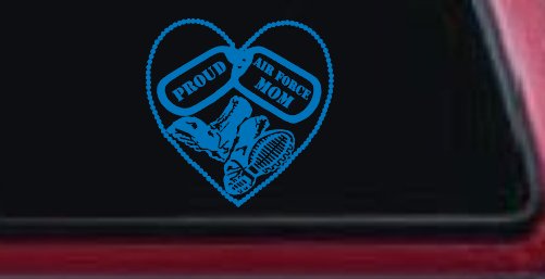 Proud Air Force Mom Dog Tags Heart Combat Boots  Military Car or Truck Window Decal Sticker (Sky Blue)