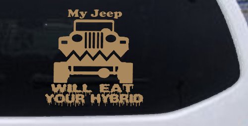 My Jeep Will Eat Your Hybrid Off Road Car or Truck Window Vinyl Decal Sticker (Light Brown)