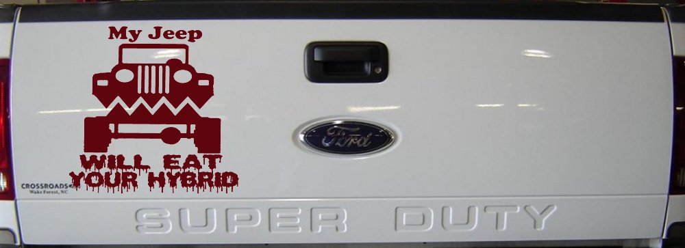 My Jeep Will Eat Your Hybrid Off Road Car or Truck Window Decal Sticker (Purple Red)