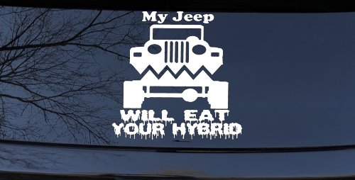 My Jeep Will Eat Your Hybrid Off Road Car or Truck Window Vinyl Decal Sticker (White)