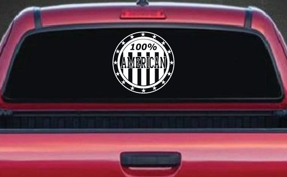100 Percent American Pride Patriotic Car or Truck Window Decal Sticker