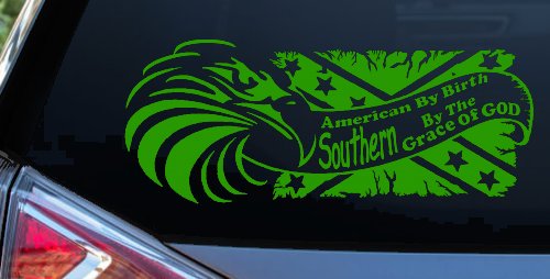 American By Birth Southern By The Grace Of God Country Car or Truck Window Decal Sticker (Lime)