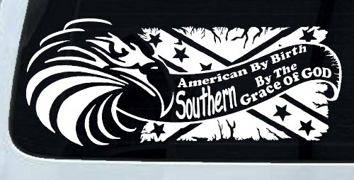 American By Birth Southern By The Grace Of God Country Car or Truck Window Vinyl Decal Sticker (White)