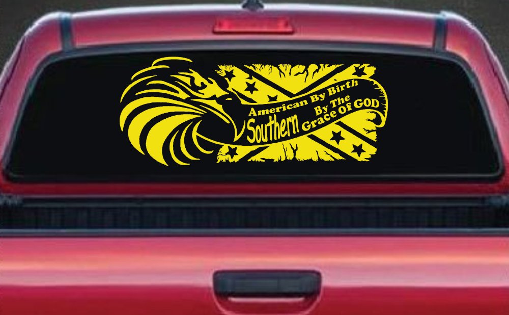 American By Birth Southern By The Grace Of God Country Car or Truck Window Decal Sticker (Yellow)