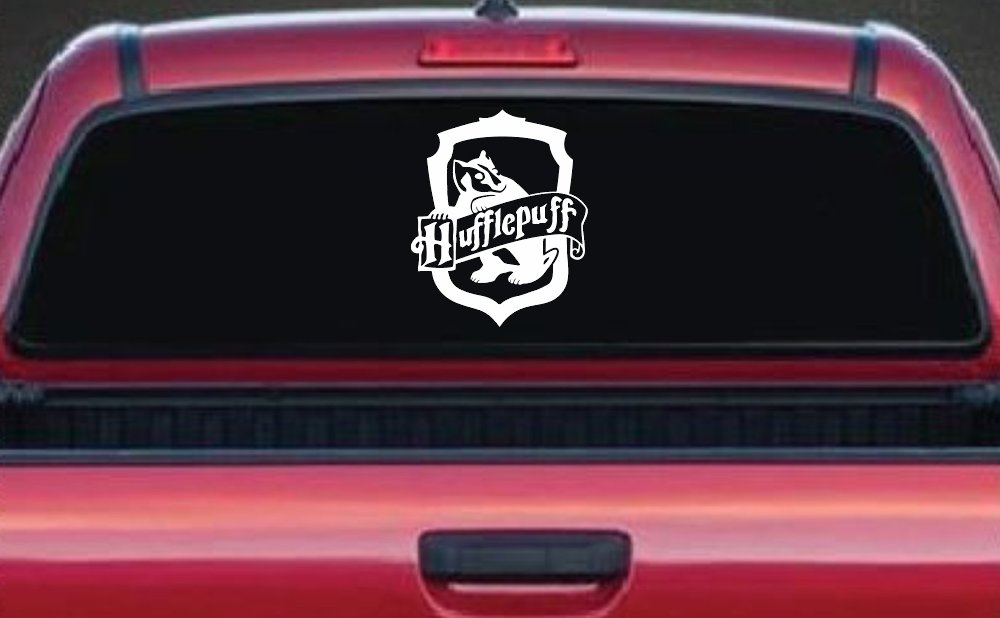 Hufflepuff Crest Sci Fi Car or Truck Window Vinyl Decal Sticker (White)