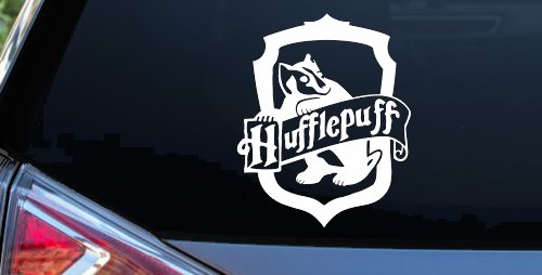 Hufflepuff Crest Sci Fi Car or Truck Window Vinyl Decal Sticker (White)