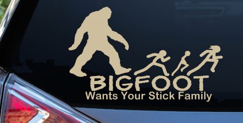 Bigfoot Wants Your Stick Family Funny Car or Truck Window Vinyl Decal Sticker (Desert Sand)