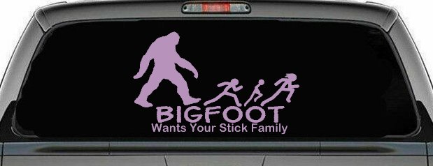 Bigfoot Wants Your Stick Family Funny Car or Truck Window Decal Sticker (Lilac)