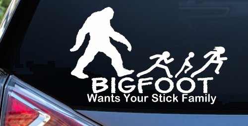 Bigfoot Wants Your Stick Family Funny Car or Truck Window Vinyl Decal Sticker (White)