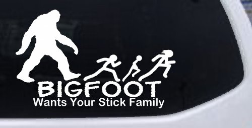 Bigfoot Wants Your Stick Family Funny Car or Truck Window Decal Sticker (White)