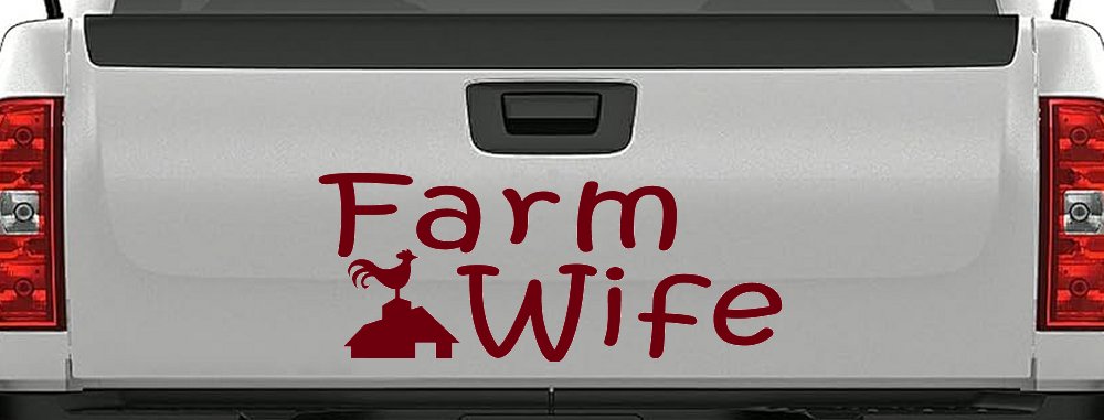 Farm Wife Country Car or Truck Window Decal Sticker (Burgundy)