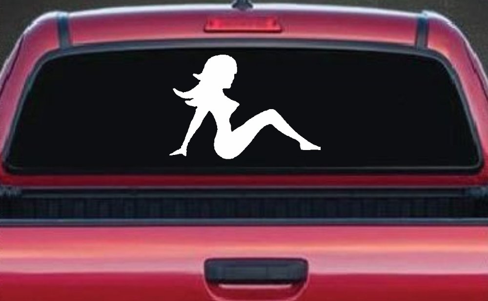 Mud Flap Women Car or Truck Window Vinyl Decal Sticker (White)