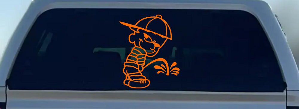 Calvin Peeing Pee Ons Car or Truck Window Decal Sticker (Orange)
