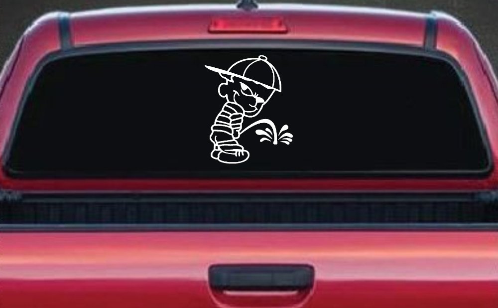 Calvin Peeing Pee Ons Car or Truck Window Decal Sticker (White)