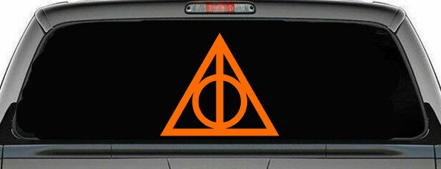 The Deathly Hallows Symbol Sci Fi Car or Truck Window Decal Sticker (Orange)