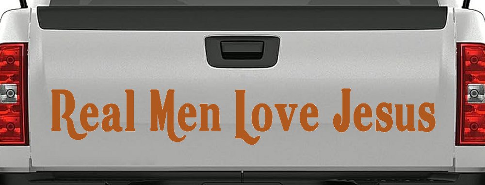 Real Men Love Jesus Christian Car or Truck Window Vinyl Decal Sticker (Nut Brown)