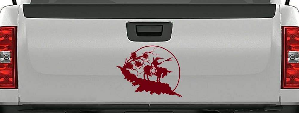 Native American Indian On Horse Desert Scene Western Car or Truck Window Decal Sticker (Burgundy)
