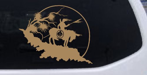 Native American Indian On Horse Desert Scene Western Car or Truck Window Decal Sticker (Light Brown)