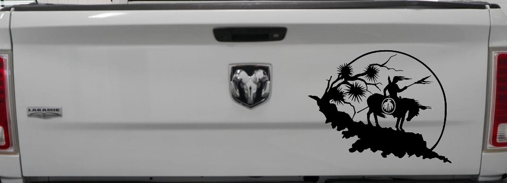 Native American Indian On Horse Desert Scene Western Car or Truck Window Decal Sticker (Matte Black)